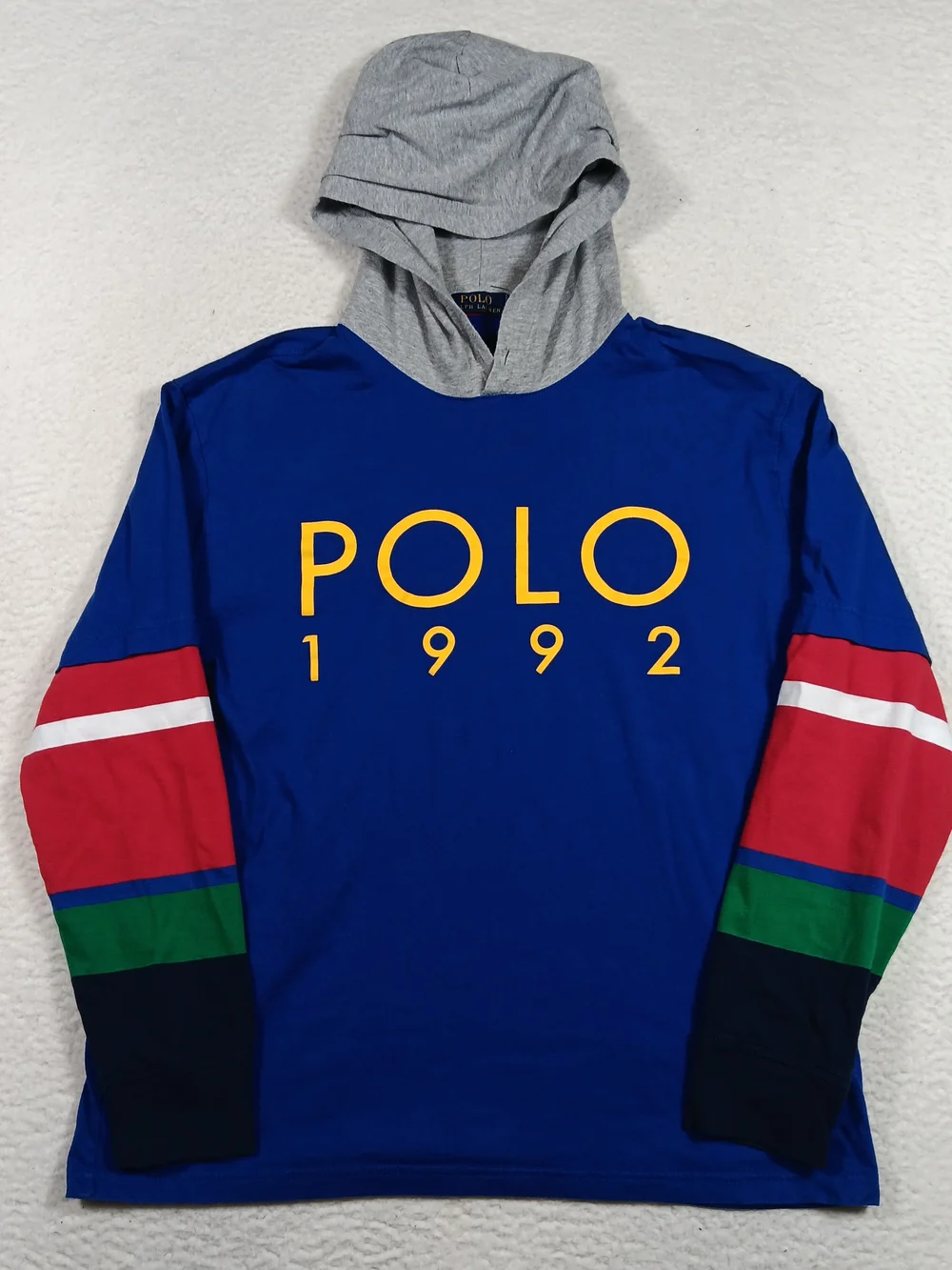 Polo Ralph Lauren Hoodie Mens Large Blue Hooded T Shirt Polo 1992 Colorblock